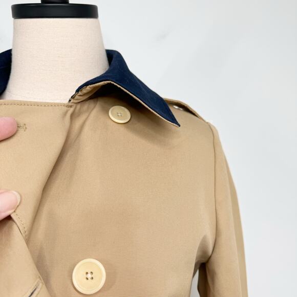 J. Crew Womens Crop Trench Coat Size 2 Tan Blue Nautical Preppy Jacket Stripes - Picture 5 of 16